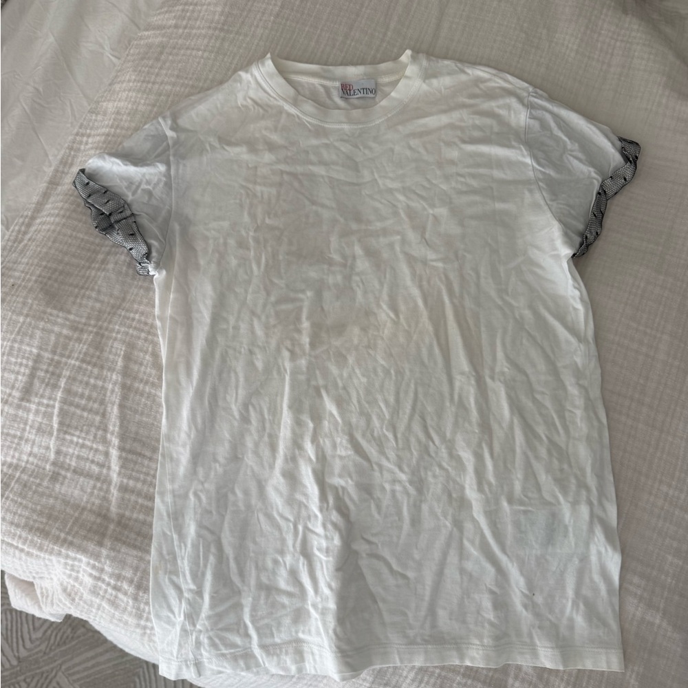 RED Valentino T-Shirt with Patterned Sleeve Ruffles